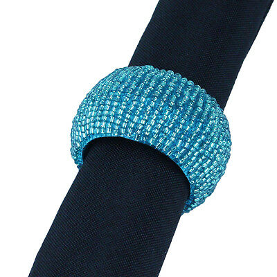Set Of 6 Turquoise Blue Beaded Round Napkin Rings, 100s Available For Events