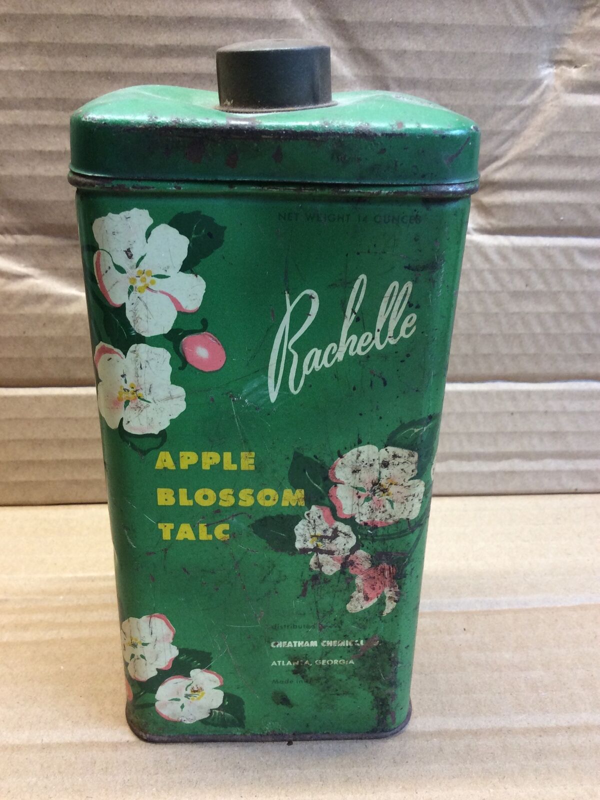 Vintage Advertising Tin, Rachelle Apple Blossom Talc, Nice Green, Display