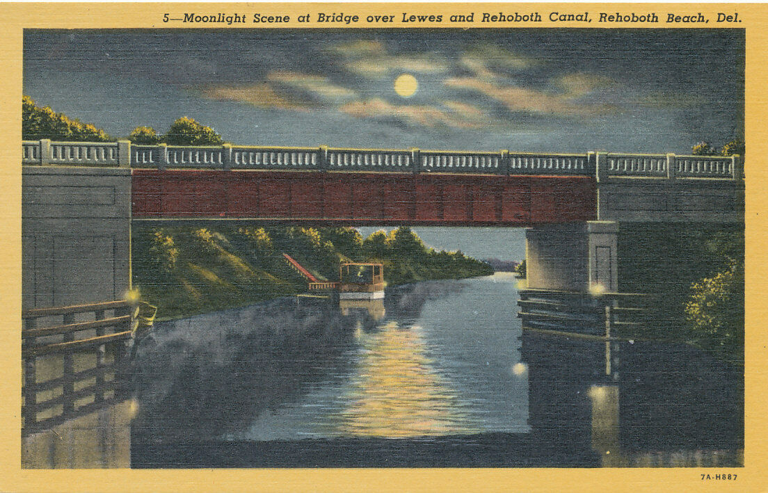 Rehoboth Beach De * Bridge Over Lewes & Rehoboth Canal At Night  1940s Pc