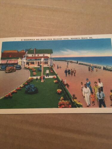 Vintage Used 1953 Postcard Rehoboth Beach, Delaware Belhaven Hotel And Boardwalk