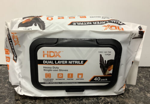 Hdx Pop-n-go Dual Layer Black  Nitrile 6 Mil  Gloves 40 Count Size Large
