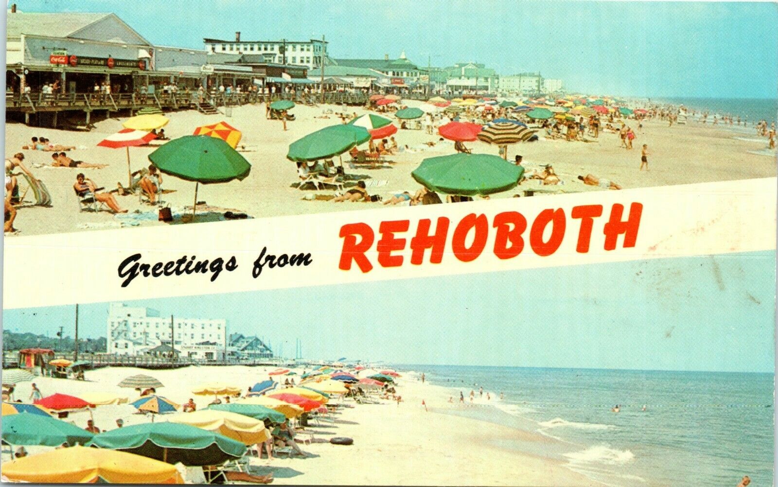 Postcard Rehoboth Beach Delaware De Greetings Welcome Vintage 70s 60s Posted C4