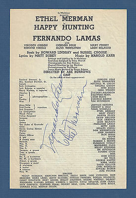 Ethel Merman (signed) "happy Hunting" Fernando Lamas 1956 Tryout Broadside