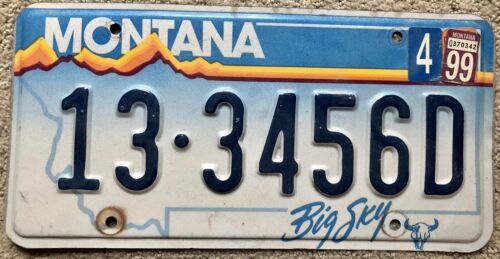1999 Big Sky Montana License Plate 13 3456 D
