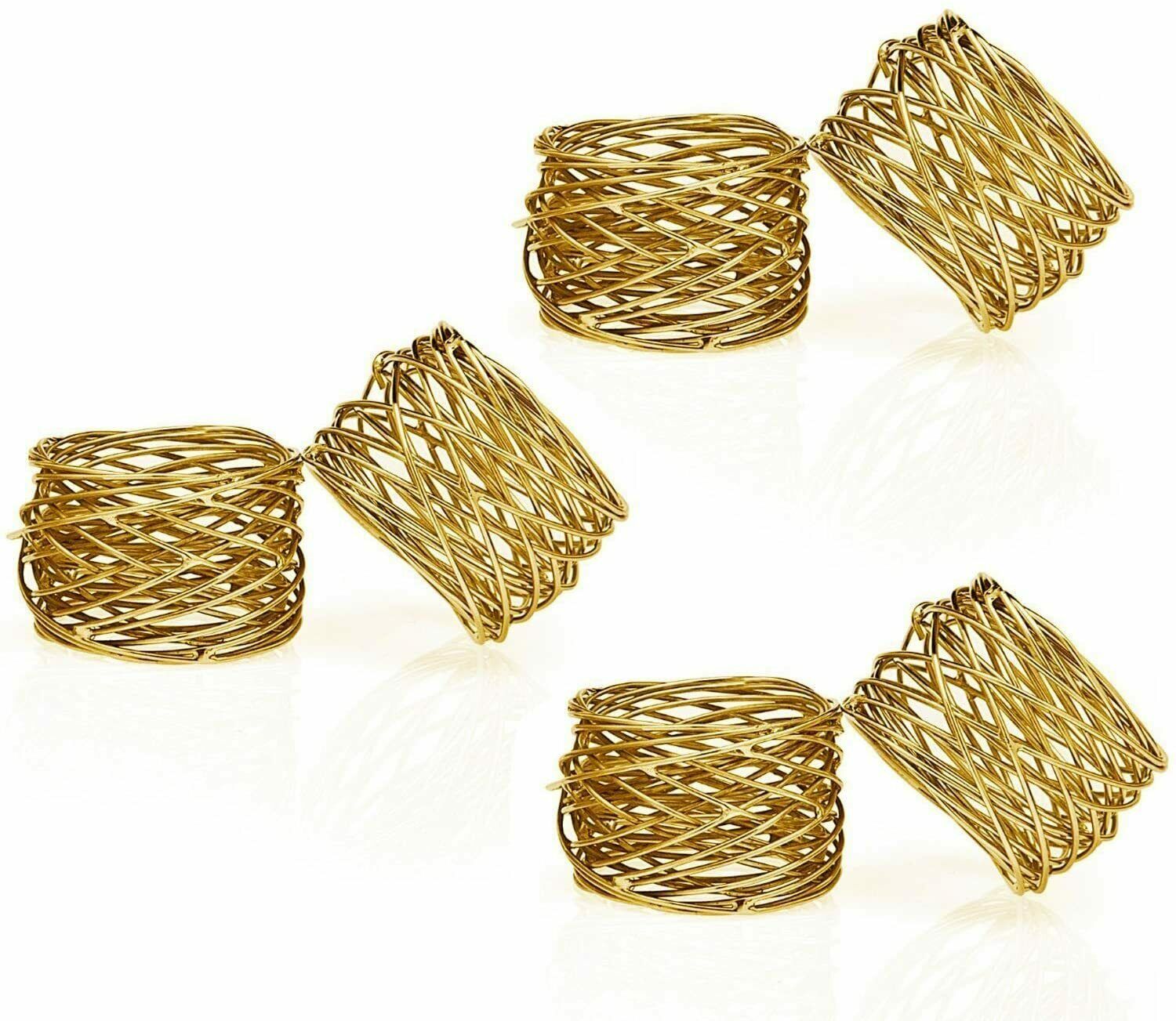 Handmade Gold Round Mesh Napkin Rings Set Of 6 Holder For Dinning Table Parties