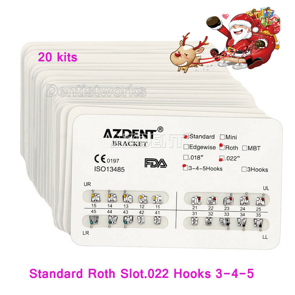 20 Packs Azdent Dental Orthodontic Brackets Braces Standard Roth.022" Hooks 345