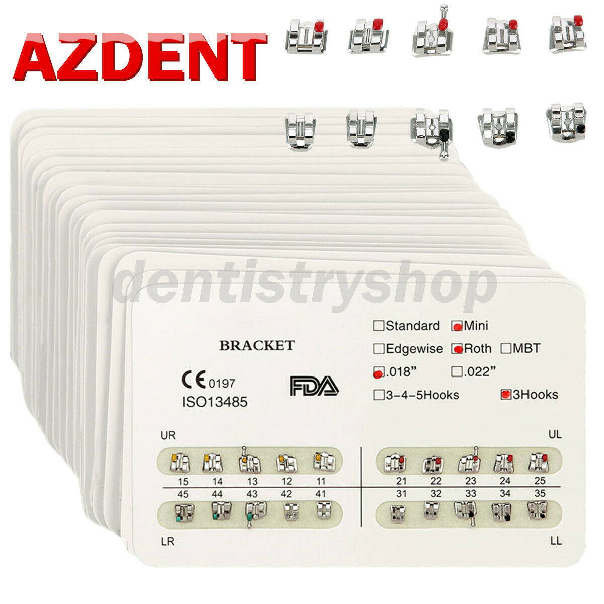 10packs Azdent Dental Brackets Mini/standard Mbt/roth 022/018 Hooks 3 4 5