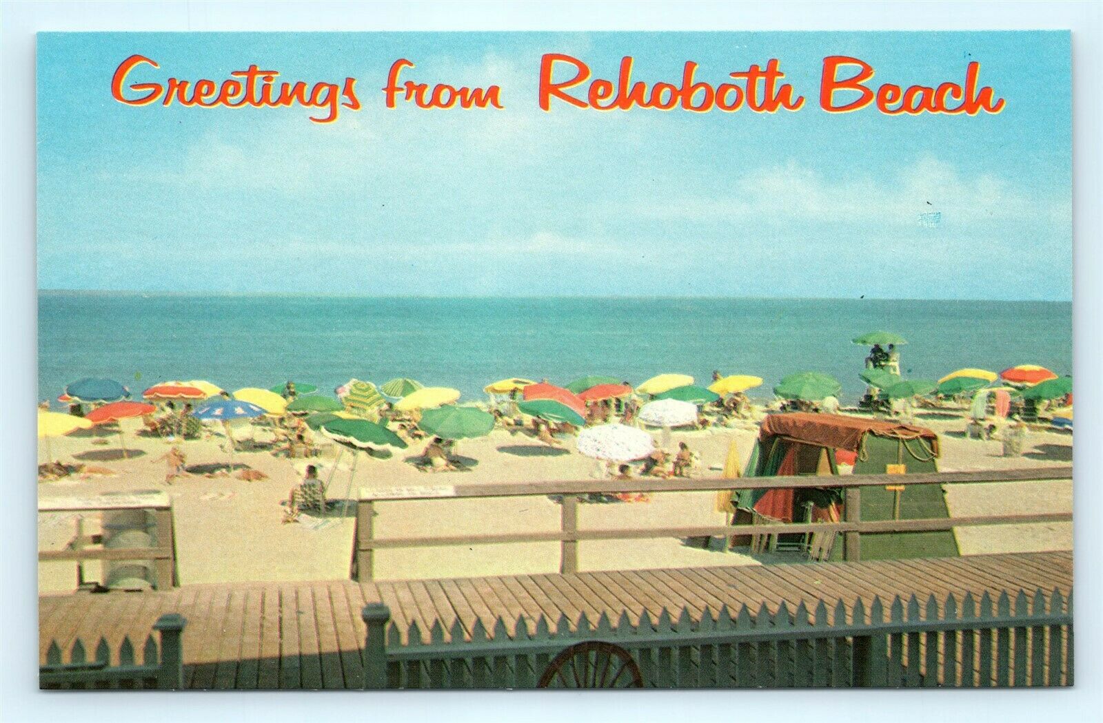 Postcard De Rehoboth Beach Greetings View Of Beach Boardwalk Umbrellas J16