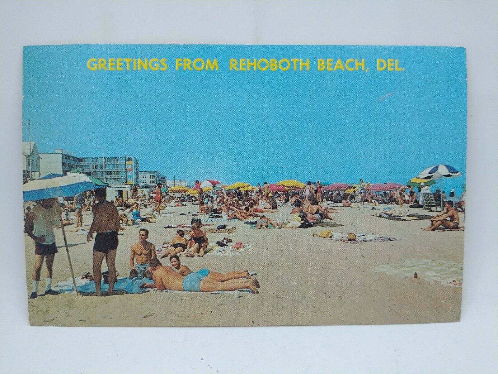 Vintage 1967 Greetings From Rehoboth Beach Delaware Postcard Sunbathers