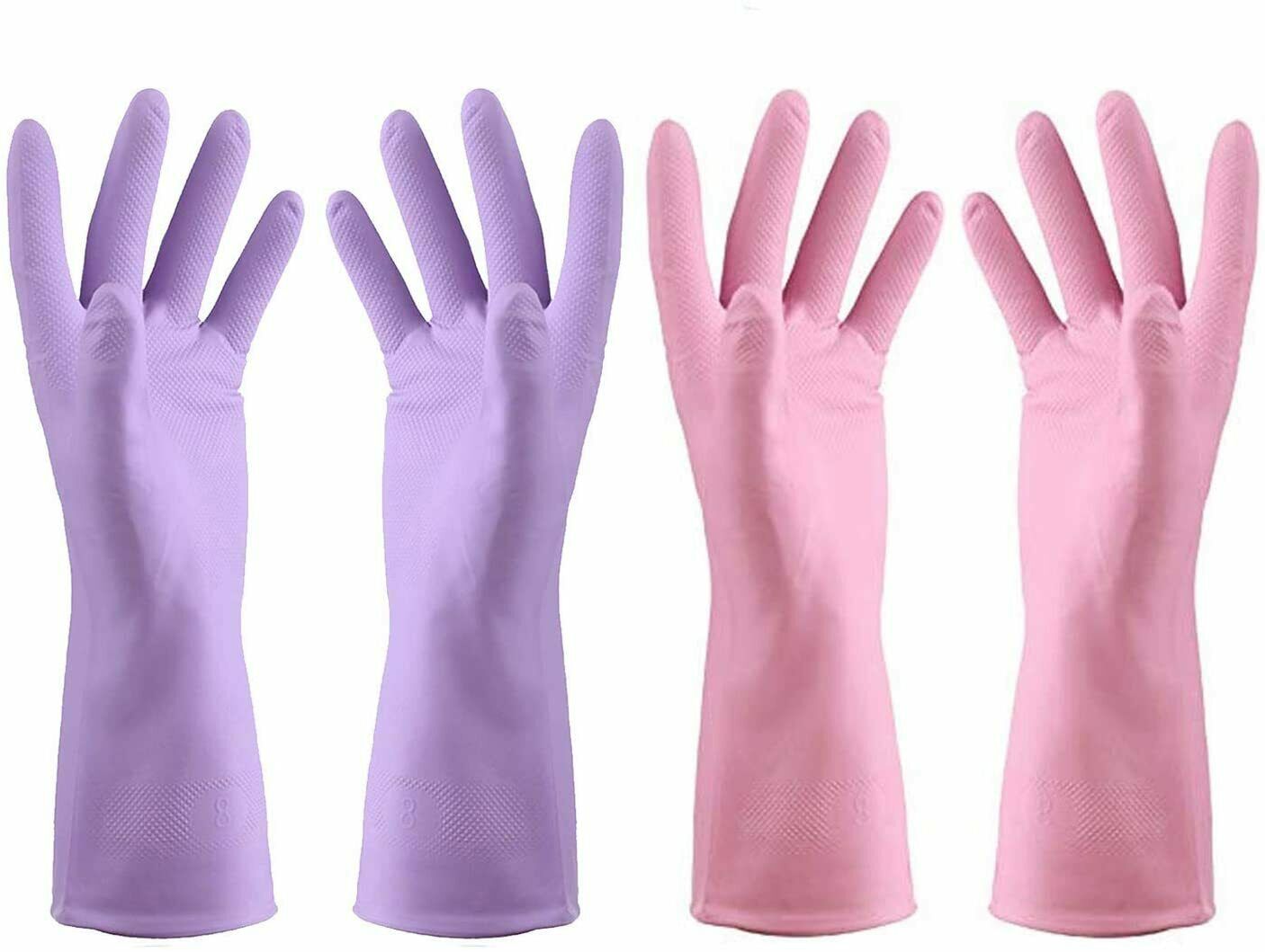 2 Pairs Household Rubber Gloves For Cleaning Dishwashing Gloves Purple Pink M