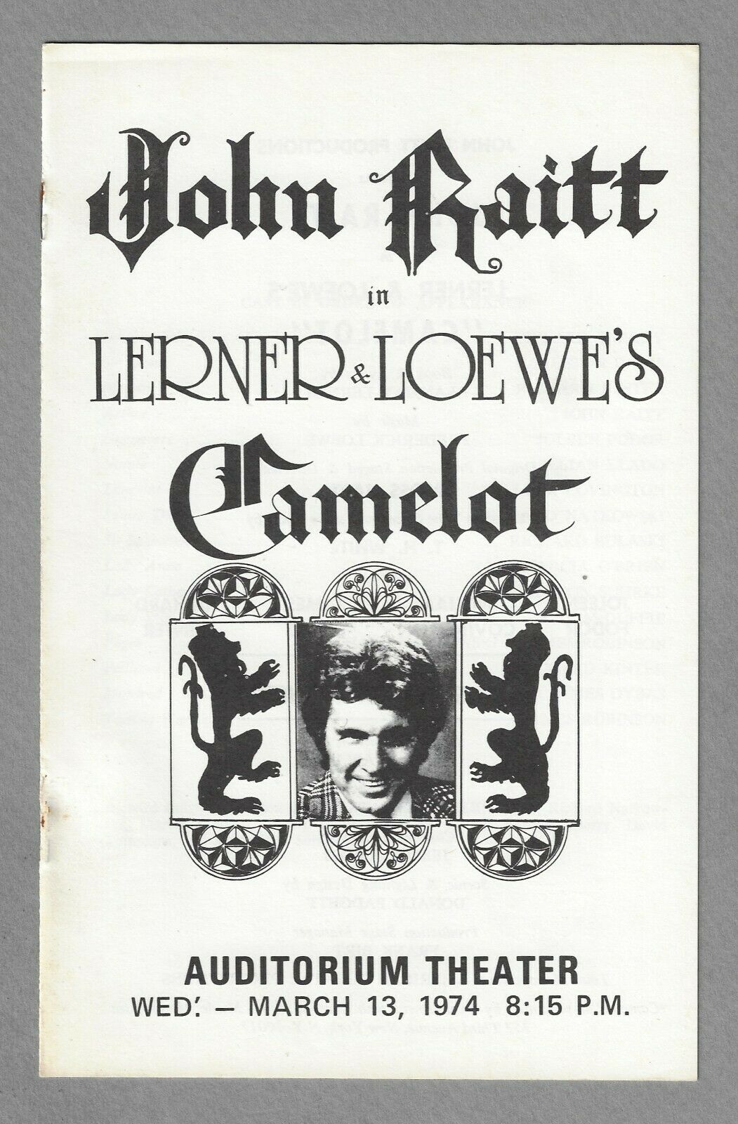 John Raitt "camelot" Lerner And Loewe / Joleen Fodor 1974 Rochester Playbill