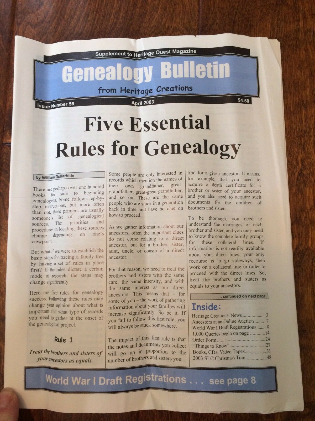 Genealogy Bulletin  #56  April 2003  5 Essential Rules For Genealogy 48 Pages