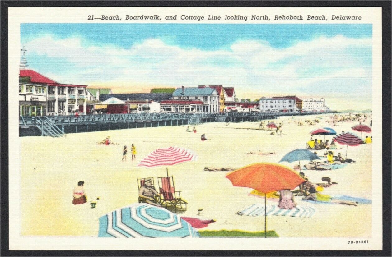 Rehoboth Beach De Boardwalk And Cottage Line 1940s Linen Postcard