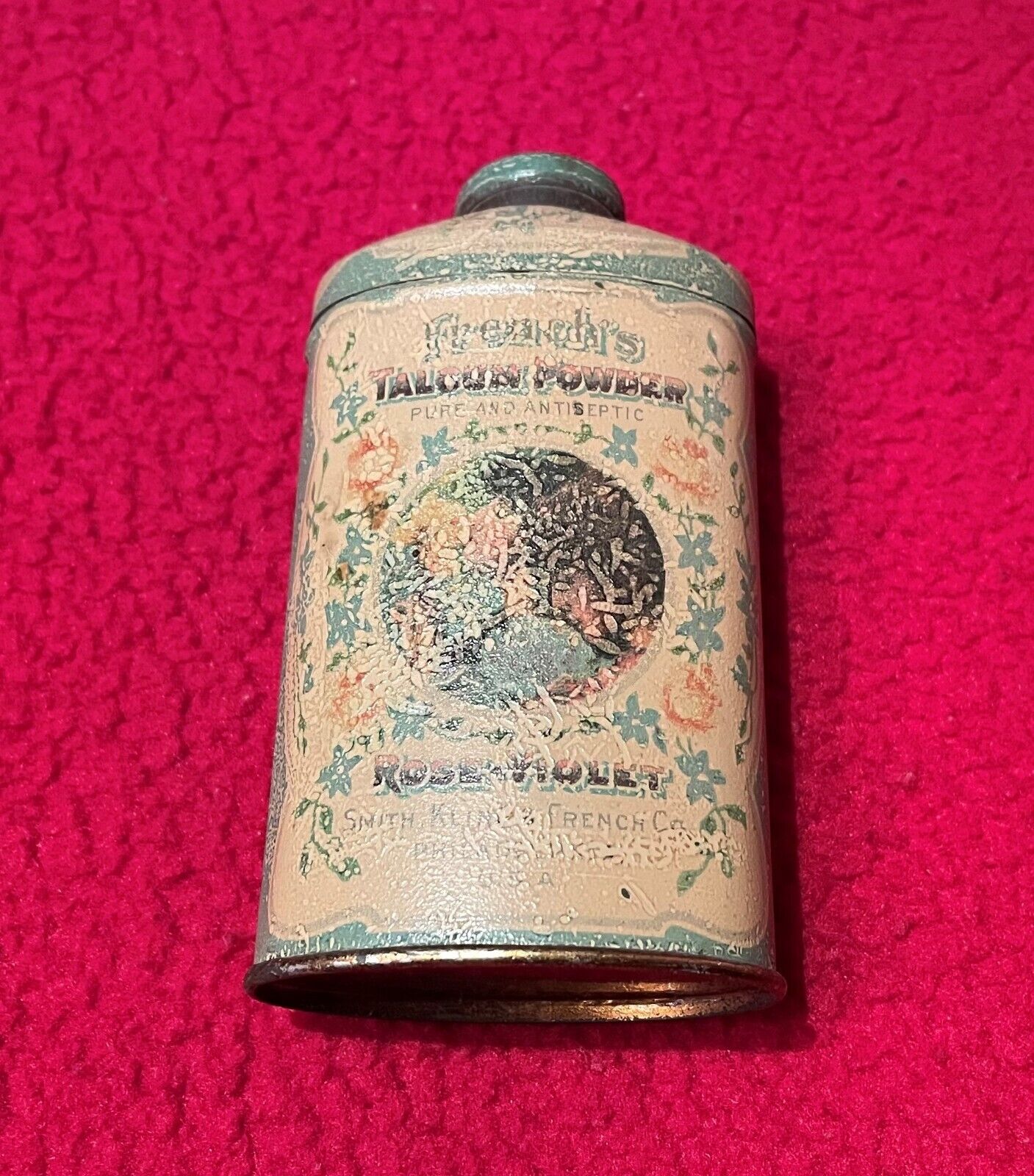 French’s Rose Violet Talcum Powder Tin.  Antique.  (smith Kline French Co.)