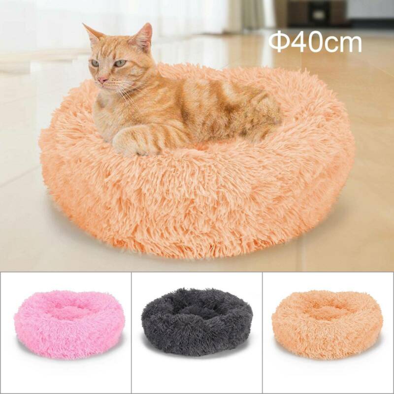 Donut Pet Dog Cat Bed Fluffy Soft Warm Calming Bed Sleeping Kennel Nest Us