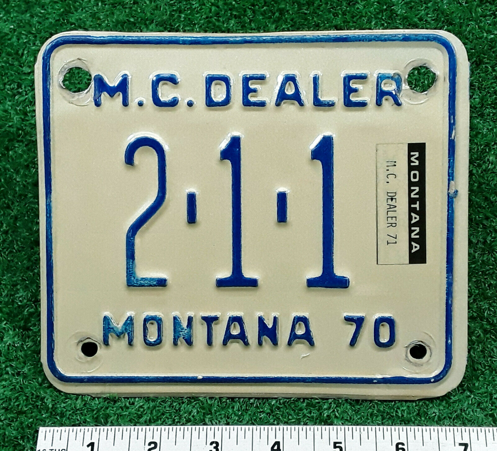 Montana - 1971 Old Boxy Motorcycle Dealer License Plate - Original Dlr Sticker