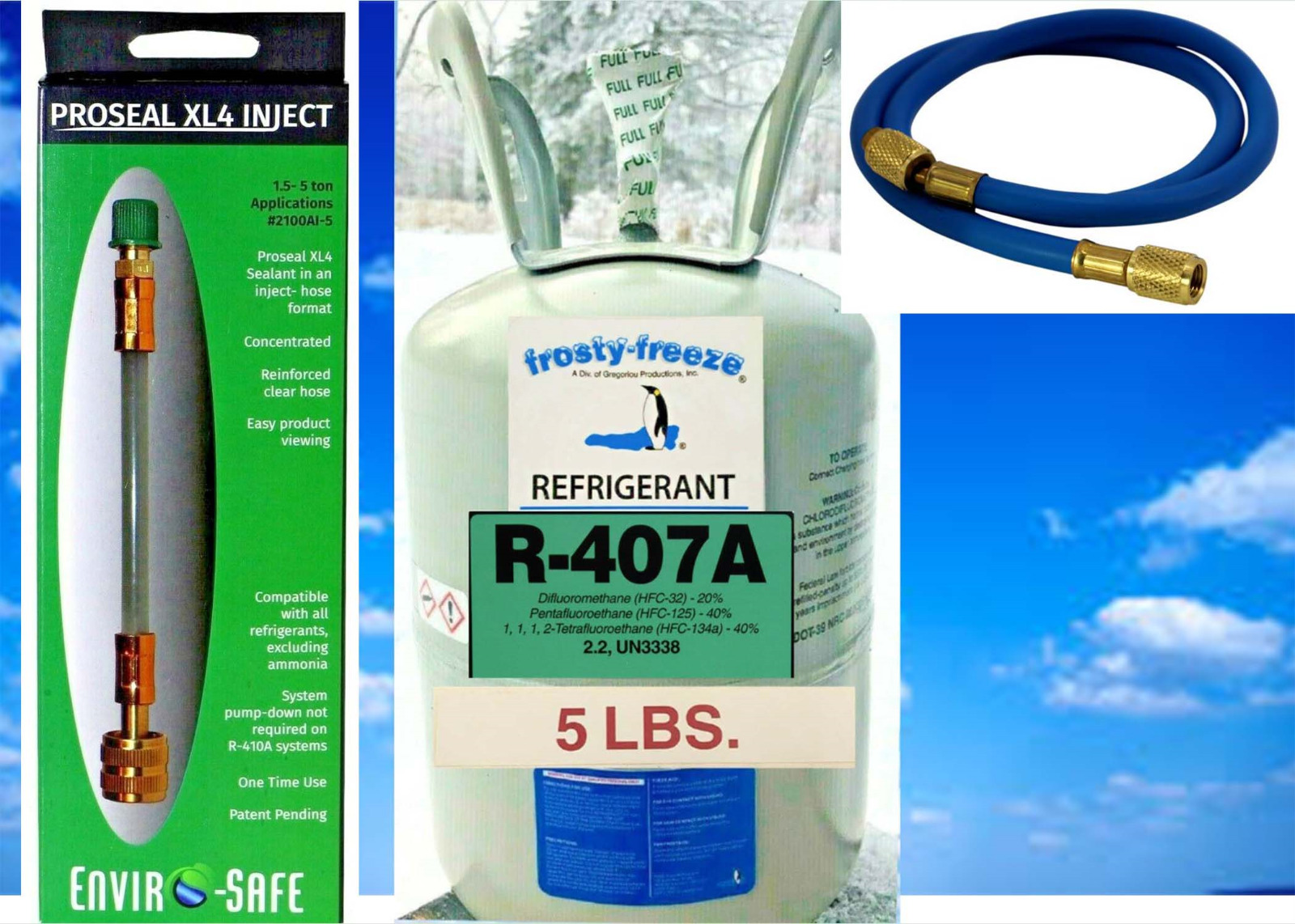R407a, R--22 Refrigeration Replacement, 5 Lb., Low Medium Temp, Psxl4 & Hose
