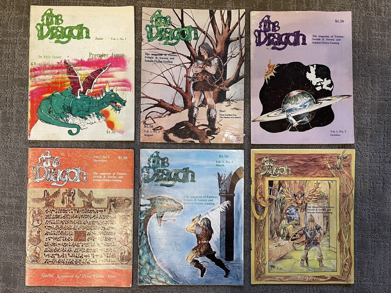 Tsr D&d The Dragon Magazine (vol 1 Complete Set #1 - #6) *super Rare* 1976