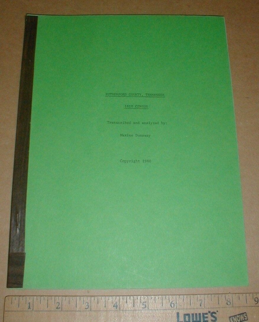 Rutherford County Tennessee 1810 Census Records Genealogy History Tn Book