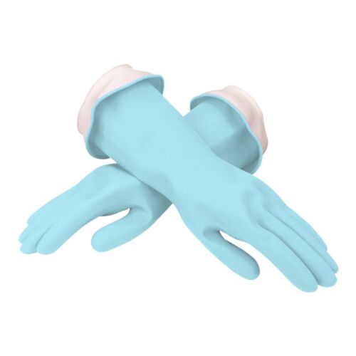Casabella Waterblock Latex Gloves - Tapered Fit & Double Cuff, Medium, Aqua Blue