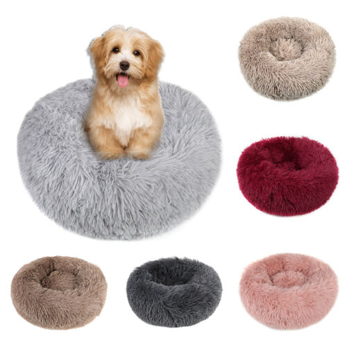 Pet Dog Cat Kennel Calming Bed Round Nest Warm Soft Plush Comfortable Sleeping