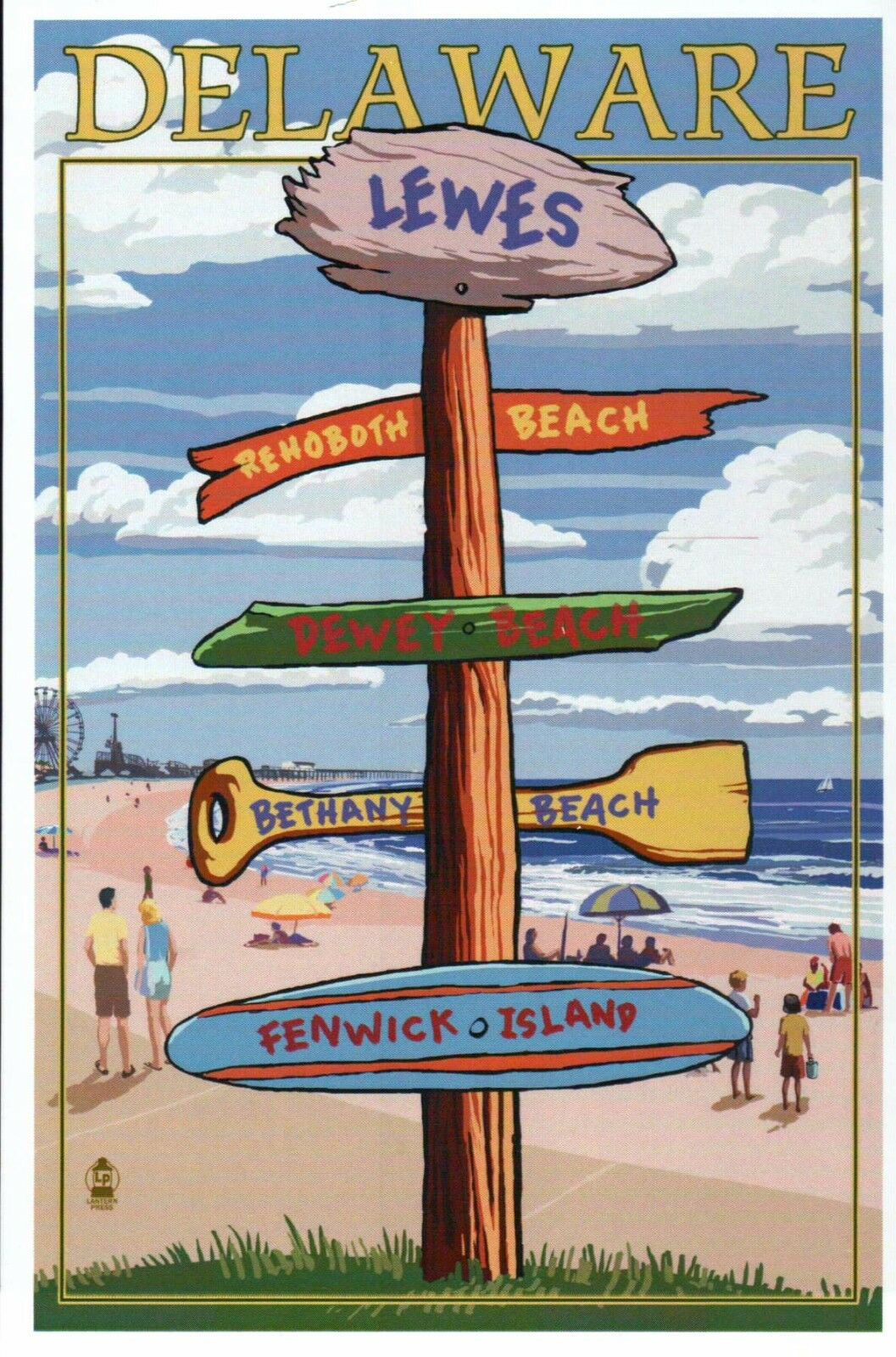 Lewes Delaware Destination Signpost, Rehoboth & Dewey Beach Etc. Modern Postcard