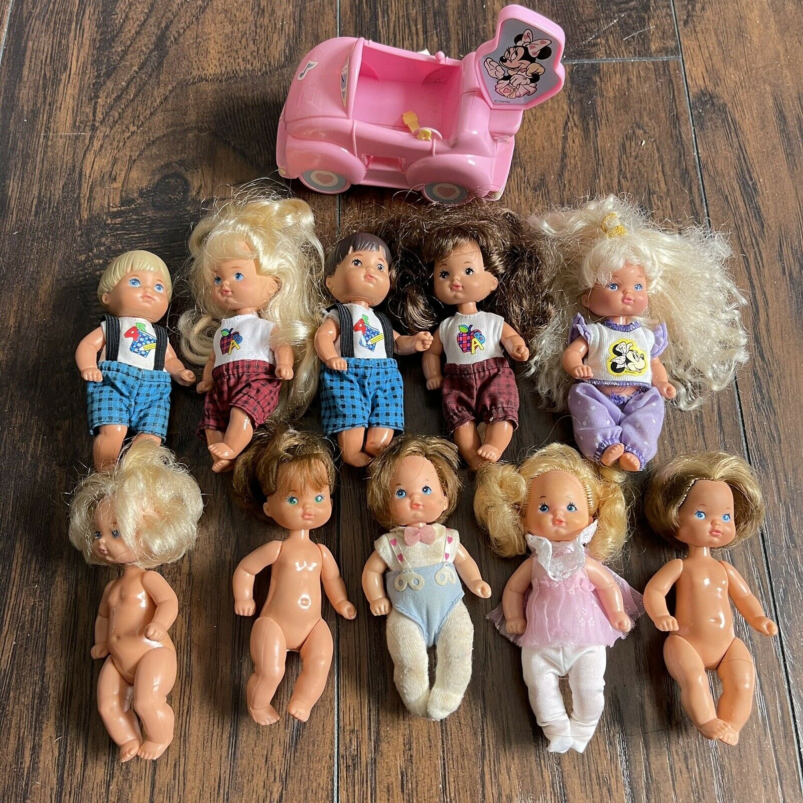 10 Vintage 1976 5” Mattel Dolls Heart Family Toddlers Baby Disney Minnie Teacher