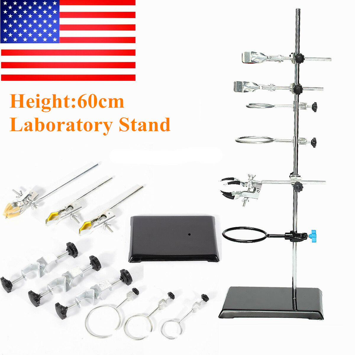 600mm Laboratory Stands Support Iron+9*lab Clips Kit Flask Condenser Pipe Fixing
