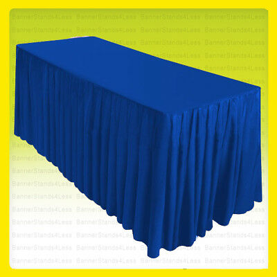 8' Fitted Table Skirt Cover W/top Topper Wedding Banquet Tablecloth - Royal Blue