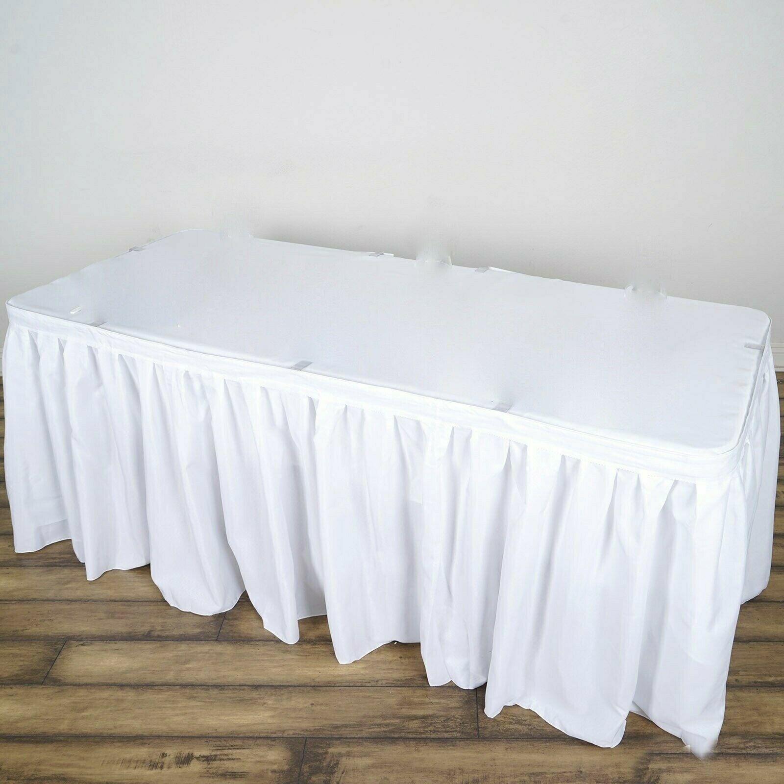 Pack Of 6 X Polyester Pleated Table Skirt White 14ft (172") Event Wedding Party