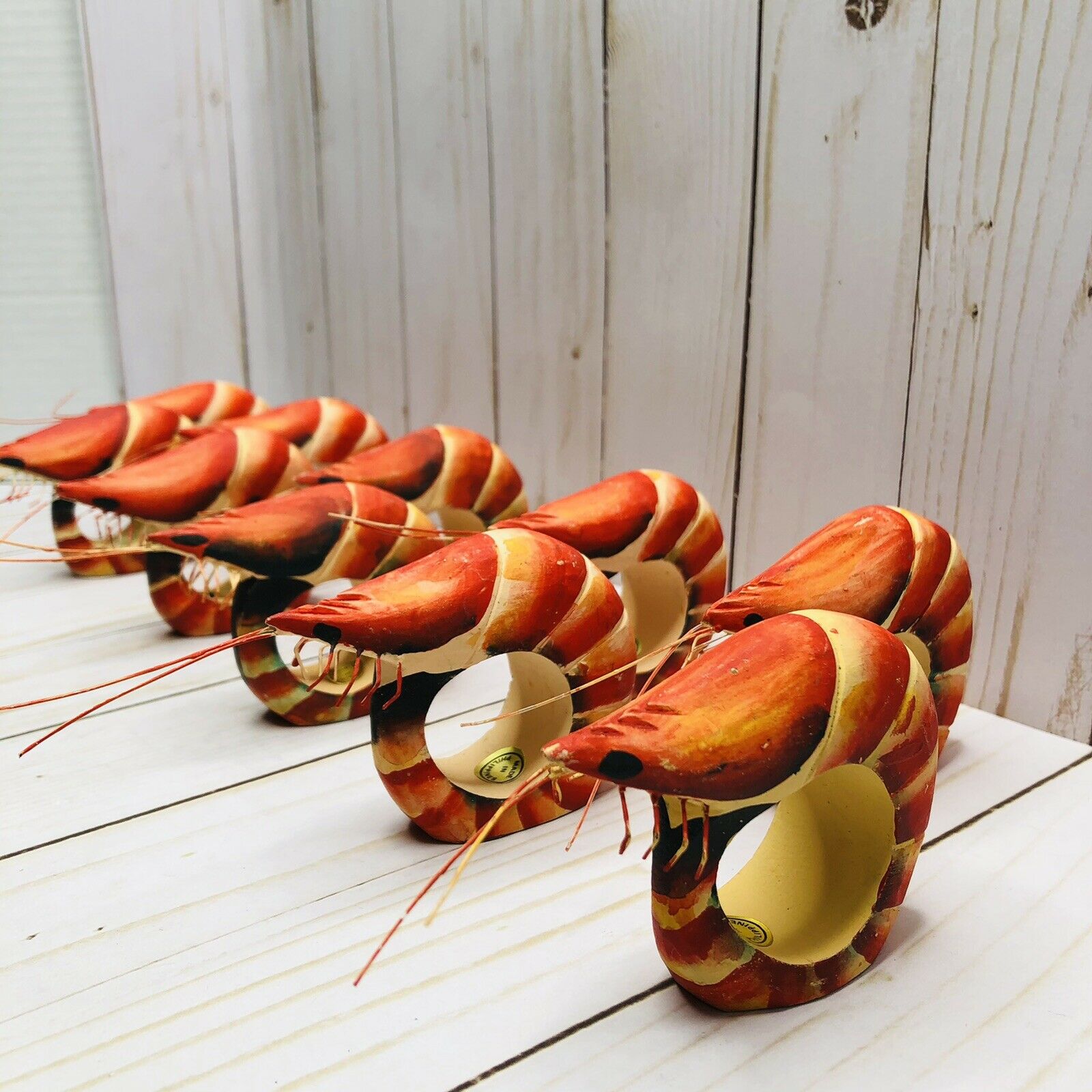 Wooden Red Boiled Shrimp Napkin Ring Holders Lot Of 10 Whimsical Beach Theme