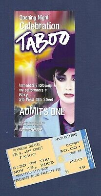 Boy George "taboo" Raul Esparza / Charles Busch 2003 Opening Night Party Tickets