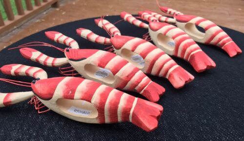 Dansk Lobster Shrimp Crayfish Napkin Holders Set Of 5 Wooden Bright Colors  Euc