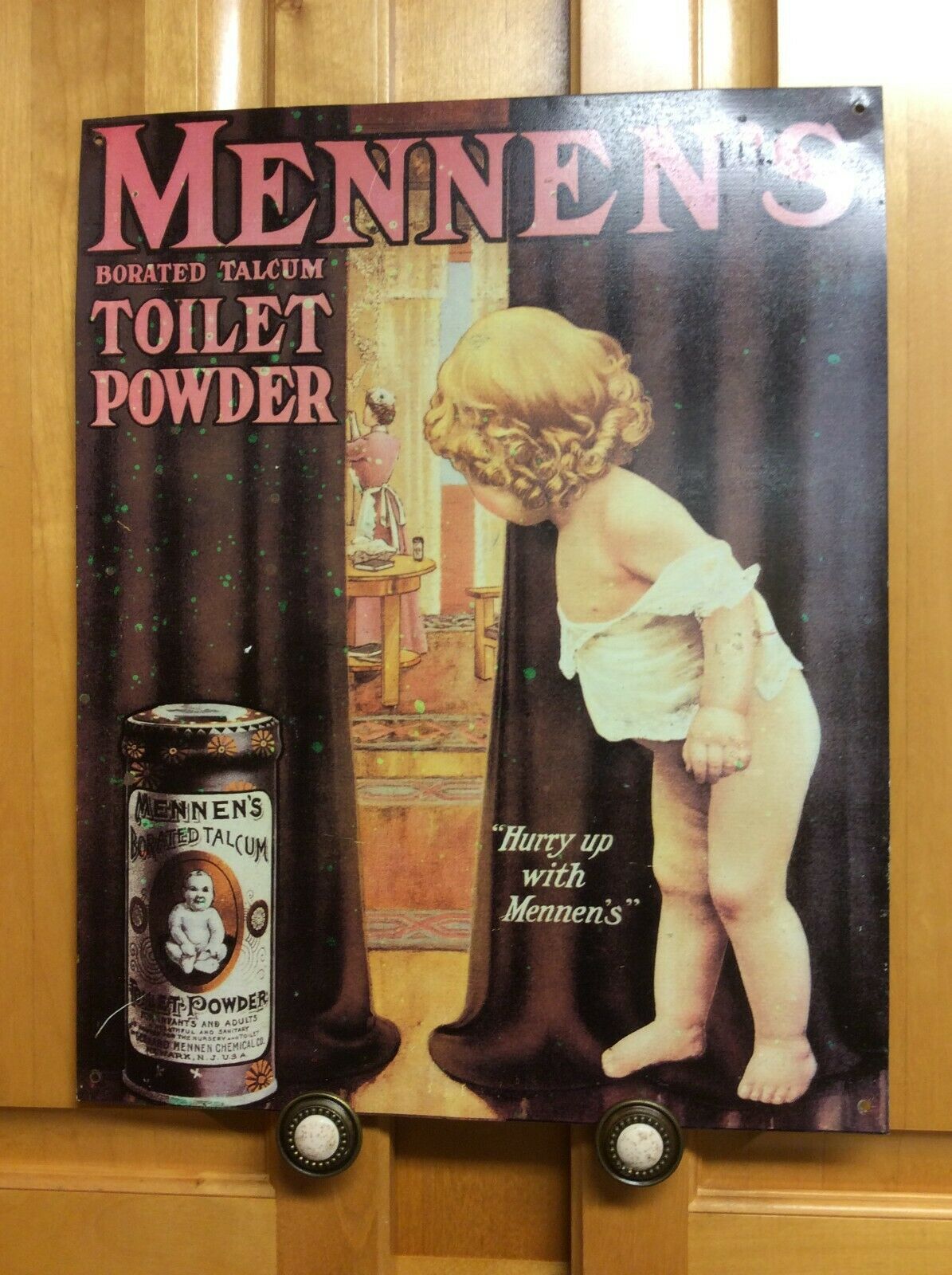 Metal Sign, Vintage Mennen's Borated Talcum Toilet Powder