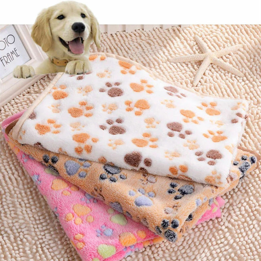 Warm Pet Mat Small Large Paw Print Cat Dog Puppy Fleece Soft Blanket Bed Cushion