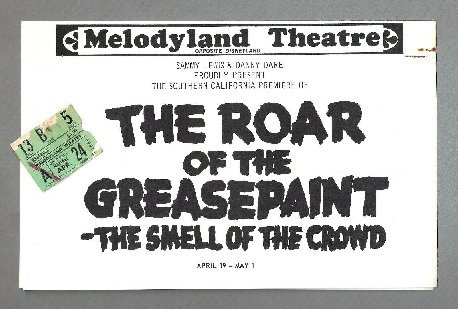 Joel Grey "roar Of The Greasepaint" Anthony Newley 1966 Playbill And Ticket Stub