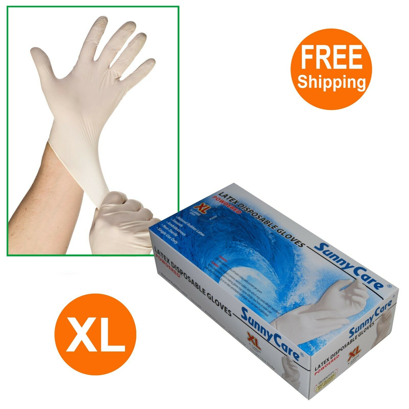 Sunnycare 100pcs Latex Disposable Gloves Powdered (vinyl Nitrile Exam Free) - Xl