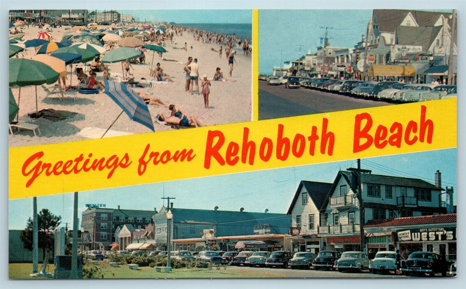 Postcard De Rehoboth Beach Delaware Multiview Banner Greetings C1950s X5